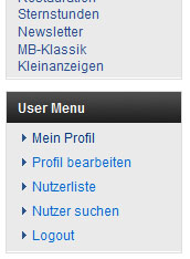 Nach dem Login erscheint links das User Menu