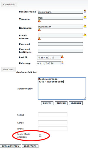 Nutzerkarte und geocoding auf mbklassik