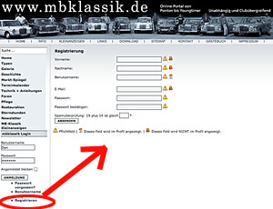 Das Registrierungsformular bei mbklassik